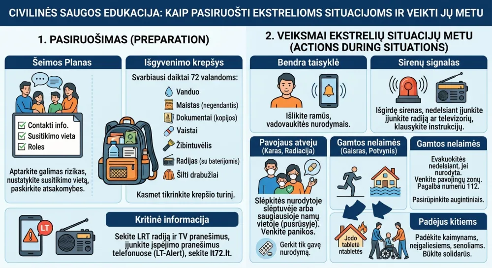 Civilinės saugos edukacija: kaip pasiruošti ekstremalioms situacijoms ir veikti jų metu